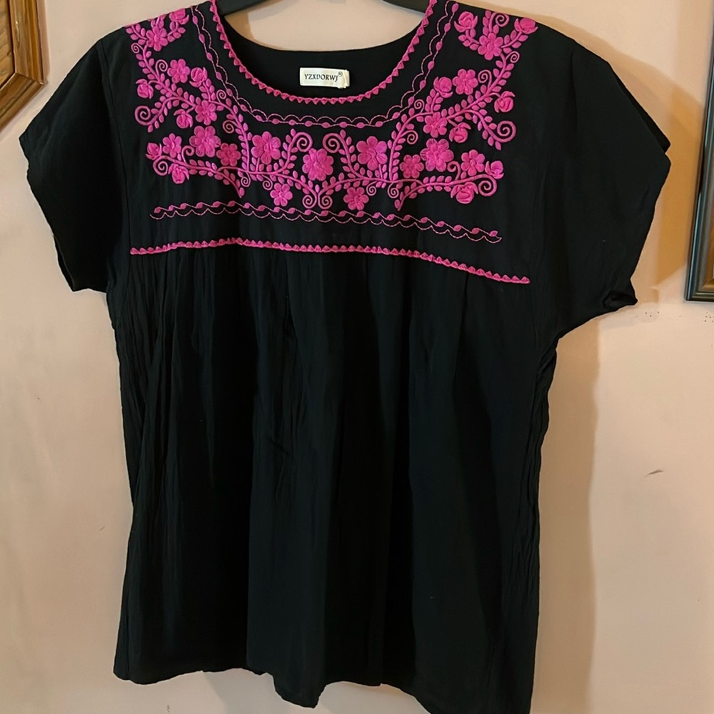 Black and Pink Embellished Blouse
